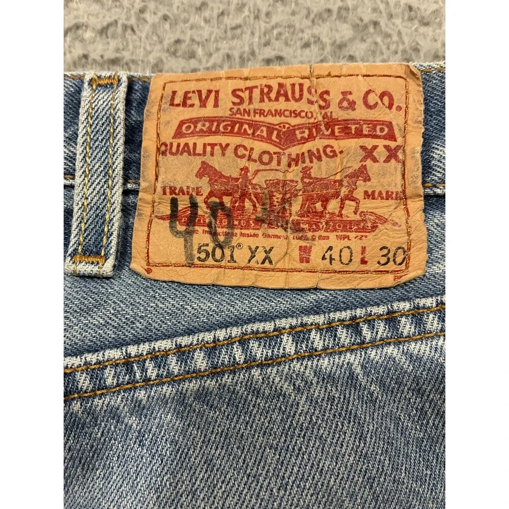 Levis 501XX Jeans Mens 40x30 Blue Straight Leg Denim Light Wash Button Fly VTG